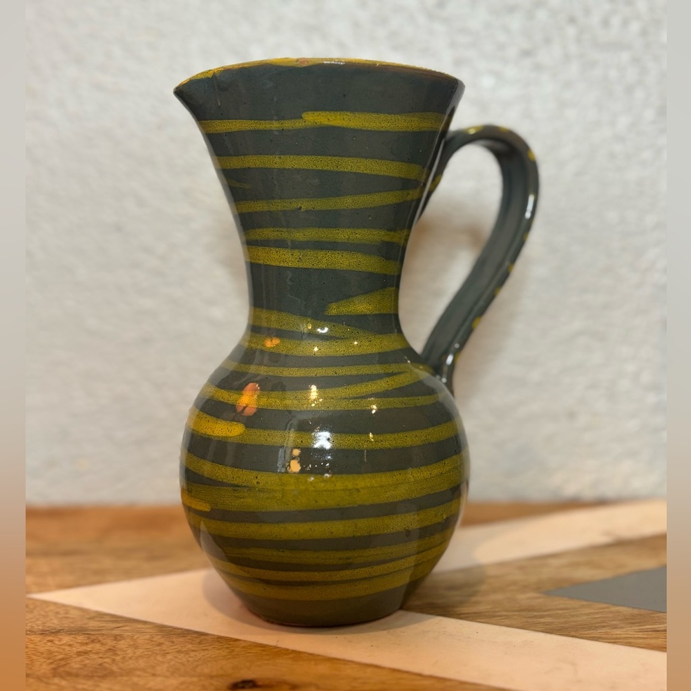 Striped Green and Yellow Ceramic Vase